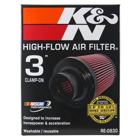 A24-1924-RE-0930 K&N UNIVERSAL CLAMP-ON AIR FILTER 3"
