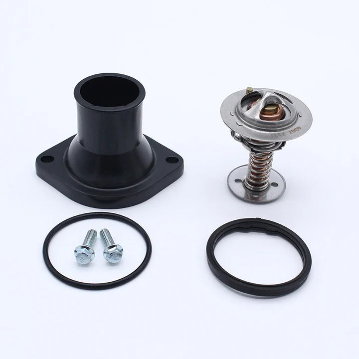 A24-1212-Chevy Ls Black Aluminum Straight Water Neck Housing W/ Thermostat Ls1 Ls2 Ls
