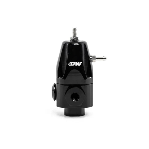 A24-1851-DWR1000 adjustable fuel pressure regulator, anodized black. Dual -8AN inlet and -6AN outlet. Universal fitment
