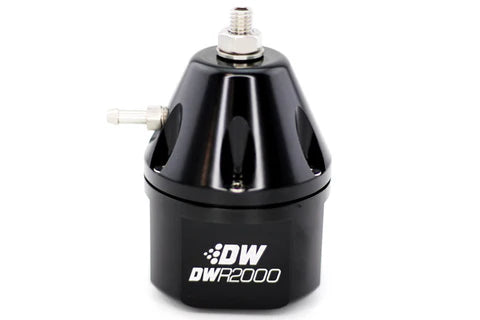 A24-1849-DWR2000 adjustable fuel pressure regulator, anodized black. Dual -10AN inlet and -8AN outlet. Universal fitment