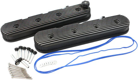 A24-2301-GM LS Retro Finned Valve Cover Set, Black Finish
