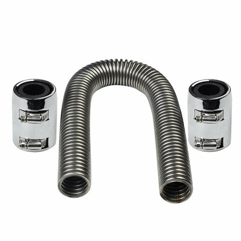 A24-1146-Universal Flexible Upper Lower Radiator Hose Kit Stainless Steel Chrome Caps