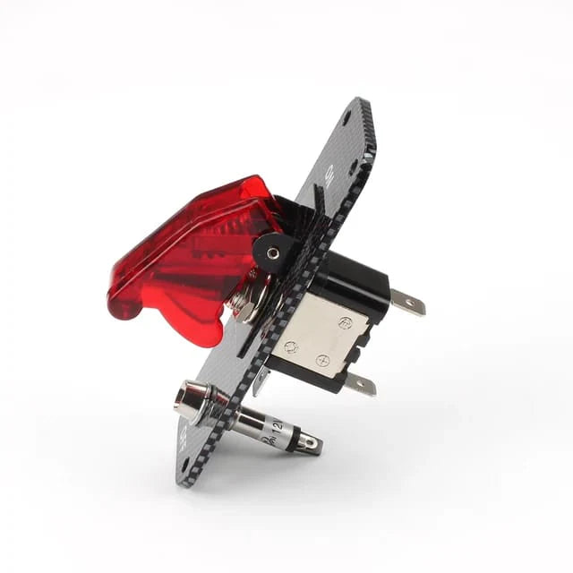 A24-1494-Carbon Fiber Racing Car 12V Ignition Switch Panel Rally Engine Start Red LED Toggle Switch with Cover and Indicator Light