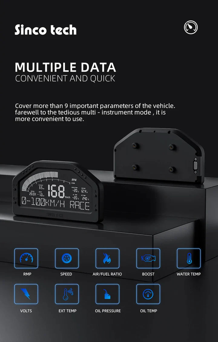A24-1441-SincoTech Narrow Band 7-Color Multifunctional Black Racing Dashboard DO926NB