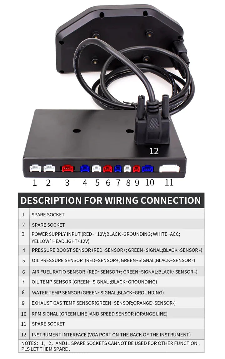 A24-1372-DO908 Car Dash Race Display rally Gauge Sensor Kit Dashboard LCD Screen 9000RPM