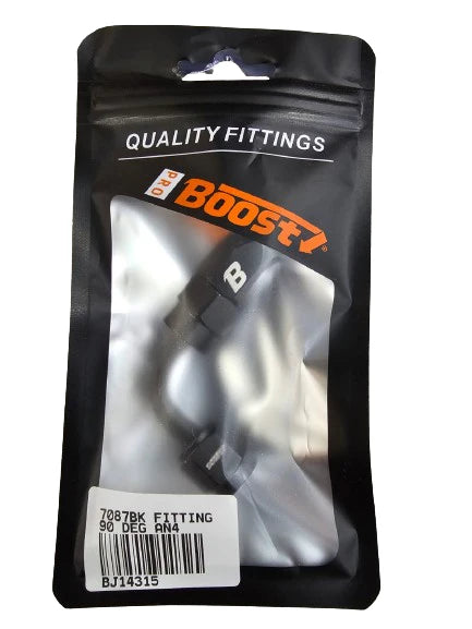 A24-2576-BOOST Black 90 Degree Swivel Stainless Braided Hose End Fitting Adaptor AN4 4-AN