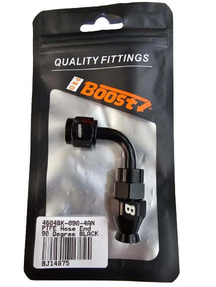 A24-2728-UNIVERSAL PTEF AN4 90 DEGREE REUSABLE SWIVEL PTFE HOSE END FITTING BLACK