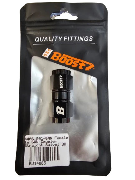 A24-2725-UNIVERSAL 6AN FEMALE TO 6AN FEMALE STRAIGHT SWIVEL COUPLER UNION FITTING ADAPTER ALUMINUM BLACK