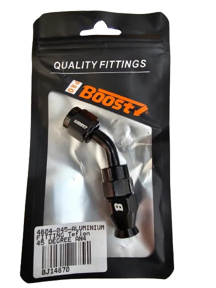 A24-2778-UNIVERSAL PTEF AN4 45 Degrees REUSABLE SWIVEL PTFE HOSE END FITTING BLACK