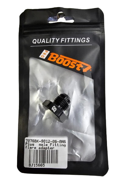 A24-2692-BOOST ANODIZED ALUMINUM -6AN MALE FLARE PLUG FITTING, BLACK