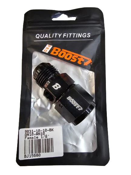 A24-2676-BOOST Fuel Pressure Fitting 10AN Male to Female with 1/8 NPT Gauge Port Hose Adapter