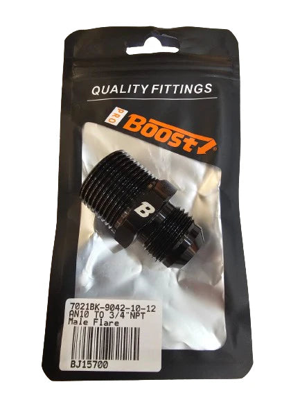 A24-2656-BOOST 10AN Flare to 3/4 NPT Male Fuel Hose Fitting Adapter JIC 10 AN10 Male to 3/4 inch Male NPT Thread Pipe Adaptors Black Aluminum Anodized