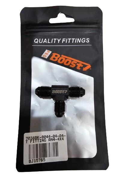 A24-2599-BOOST Aluminum Tee Flare Adapter Fitting, Black, -4 AN