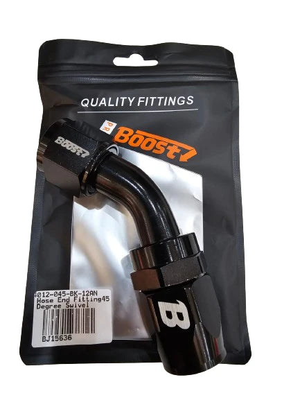 A24-2618-BOOST AN12 45 Degree Swivel Oil Fuel Gas Line Hose End Fitting Adaptor Cutter Style Black