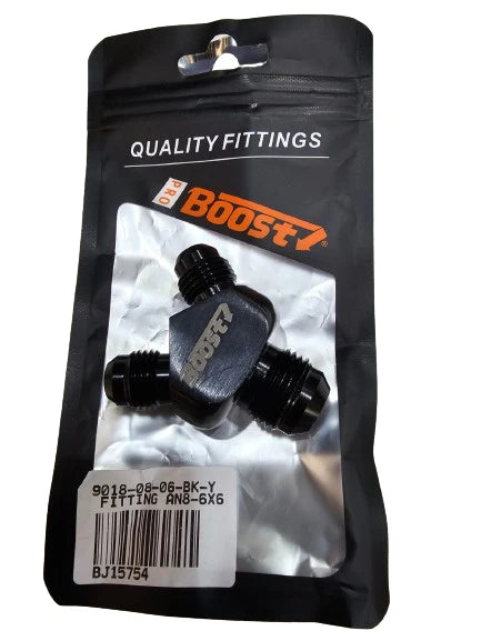 A24-2607-BOOST 8AN to 6AN 6 AN Y Adapters Male Flare Fuel Line Hose Fitting Block Tee Pipe Aluminum Adapter 8 AN to AN 6 to AN6 Male Thread Black