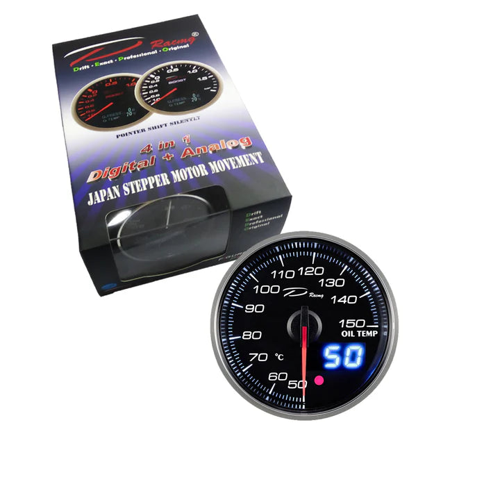 A24-1407-D Racing DX-Series 60MM Peak Oil Temperature Gauge with Waterproof Sensor Connector