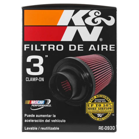A24-1924-RE-0930 K&N UNIVERSAL CLAMP-ON AIR FILTER 3"