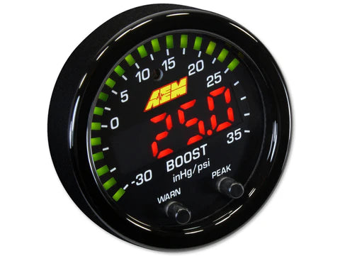 A24-1411-AEM’s 30-0306 X-Series -30in/Hg~35PSI / -1~2.5BAR Digital Boost Display gauge