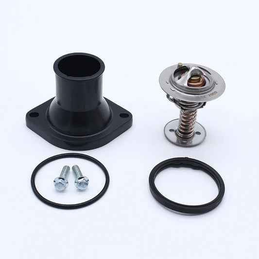 A24-1212-Chevy Ls Black Aluminum Straight Water Neck Housing W/ Thermostat Ls1 Ls2 Ls