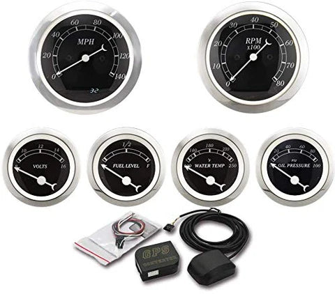 A24-1453-MOTOR METER RACING طقم عدادات كلاسيكي بستة مؤشرات مع نظام تحديد المواقع العالمي (GPS) عداد سرعة كهربائي رقمي عداد مسافة مينا أسود 