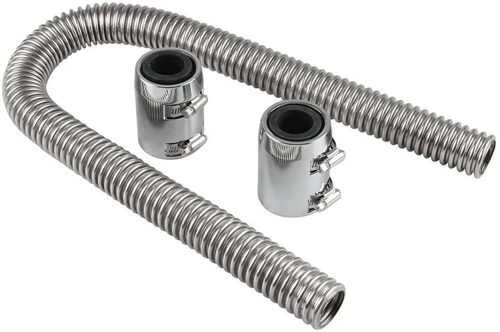 A24-1146-Universal Flexible Upper Lower Radiator Hose Kit Stainless Steel Chrome Caps