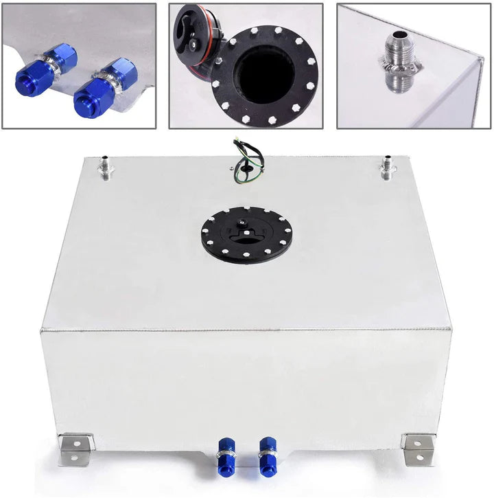 A24-2109-20 Gallon(80L) Fuel Cell Gas Tank Polished Aluminum Drift Strip Racing with Level Sender