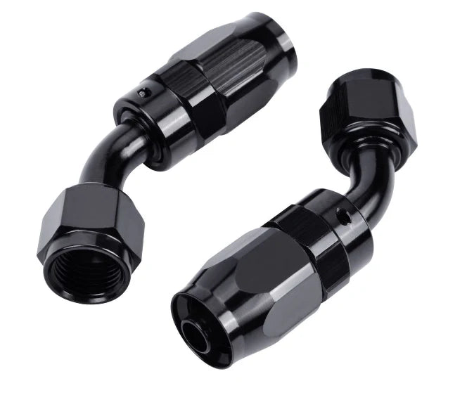 A24-2533-BOOST UNIVERSAL FITTING AN10 45 DEGREE OIL FUEL SWIVEL HOSE END ALUMINUM BLACK