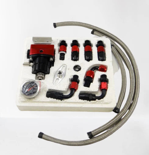 A24-1842-Universal Adjustable Fuel Pressure Regulator Oil 100psi Gauge AN 6 Fitting End
