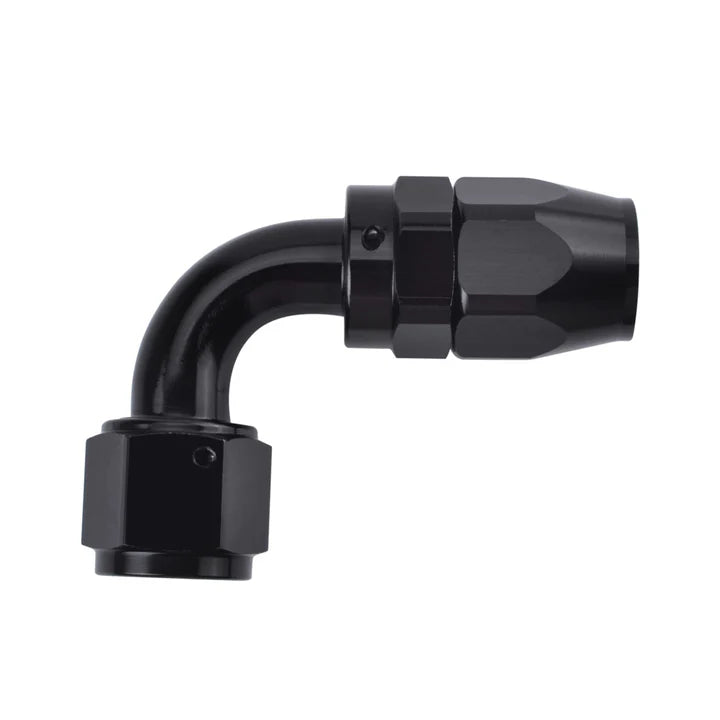 A24-2532-BOOST UNIVERSAL FITTING AN10 90 DEGREE OIL FUEL SWIVEL HOSE END ALUMINUM BLACK
