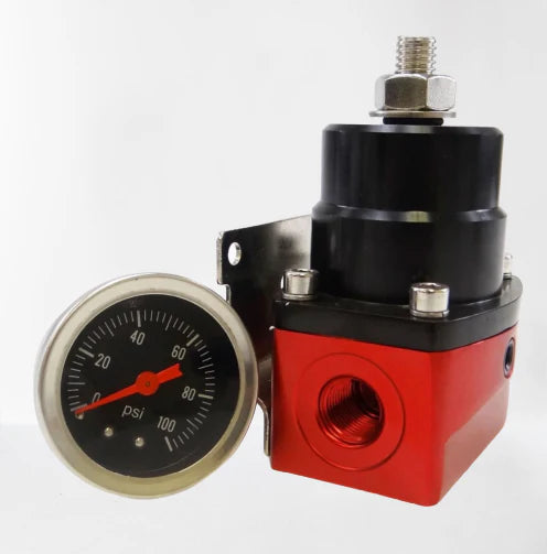 A24-1842-Universal Adjustable Fuel Pressure Regulator Oil 100psi Gauge AN 6 Fitting End