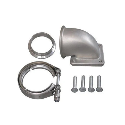 A24-2921- V band T4 Turbo Stainless 90 Degree Elbow Adapter Flange 304 SS Cast + Clamp