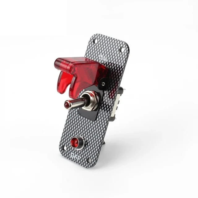 A24-1494-Carbon Fiber Racing Car 12V Ignition Switch Panel Rally Engine Start Red LED Toggle Switch with Cover and Indicator Light