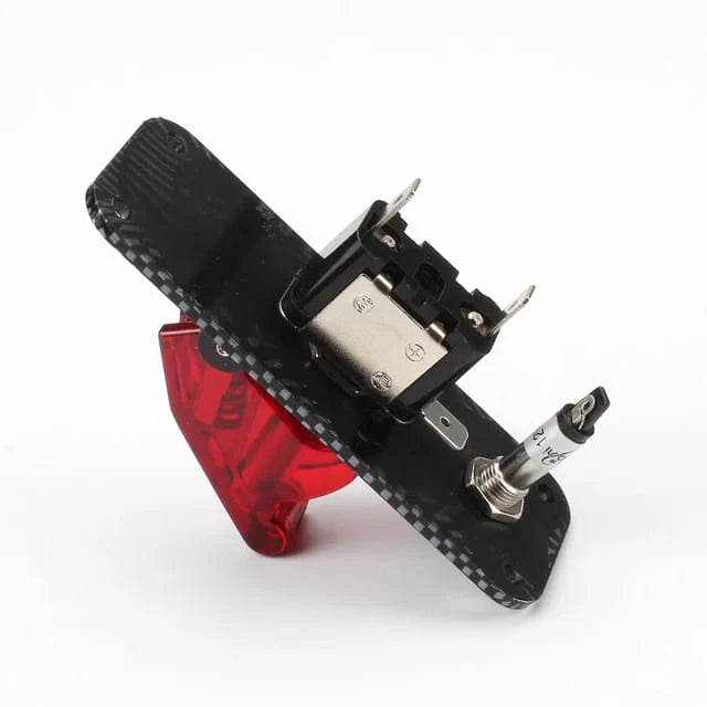 A24-1494-Carbon Fiber Racing Car 12V Ignition Switch Panel Rally Engine Start Red LED Toggle Switch with Cover and Indicator Light