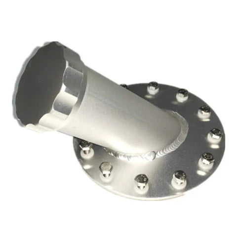 A24-2118-Aluminum Billet 45 Degree Fuel Cell Fast Filler Neck With Mounting Hole 12 Bolt Flange