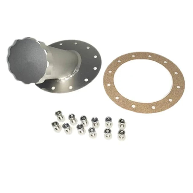 A24-2118-Aluminum Billet 45 Degree Fuel Cell Fast Filler Neck With Mounting Hole 12 Bolt Flange