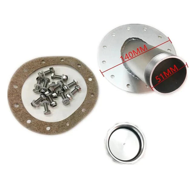 A24-2118-Aluminum Billet 45 Degree Fuel Cell Fast Filler Neck With Mounting Hole 12 Bolt Flange