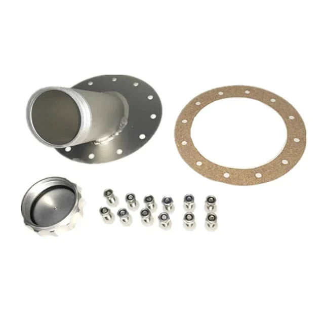 A24-2118-Aluminum Billet 45 Degree Fuel Cell Fast Filler Neck With Mounting Hole 12 Bolt Flange