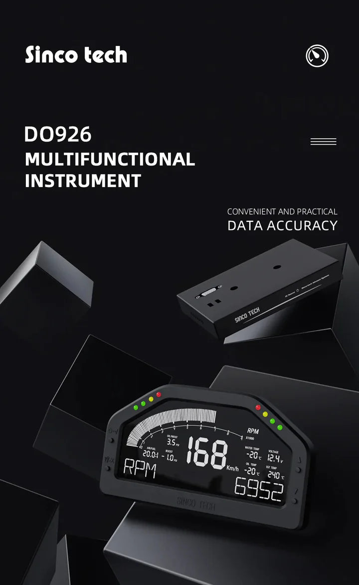 A24-1441-SincoTech Narrow Band 7-Color Multifunctional Black Racing Dashboard DO926NB
