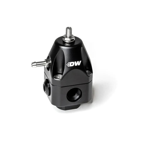 A24-1858-DWR1000c adjustable fuel pressure regulator, anodized black. Dual -6AN inlet and -6AN outlet. Universal fitment