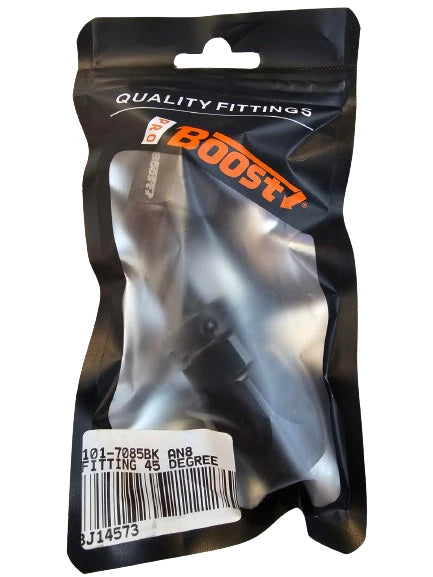 A24-2718-BOOST 8AN Hose End Fitting 45 Degree Swivel for Braided Fuel Hose, Black