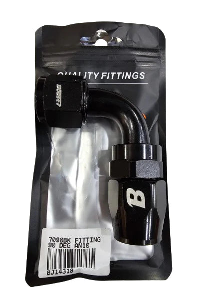 A24-2532-BOOST UNIVERSAL FITTING AN10 90 DEGREE OIL FUEL SWIVEL HOSE END ALUMINUM BLACK