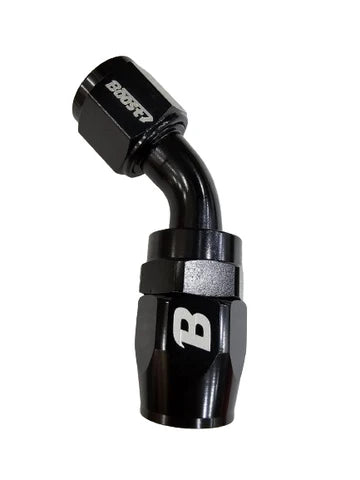 A24-2533-BOOST UNIVERSAL FITTING AN10 45 DEGREE OIL FUEL SWIVEL HOSE END ALUMINUM BLACK
