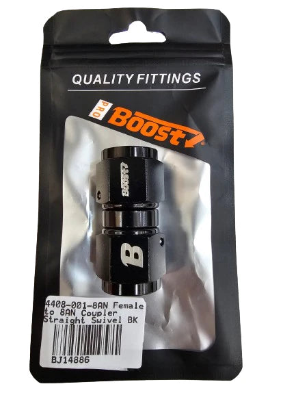 A24-2561-UNIVERSAL 8AN FEMALE TO 8AN FEMALE STRAIGHT SWIVEL COUPLER UNION FITTING ADAPTER ALUMINUM BLACK