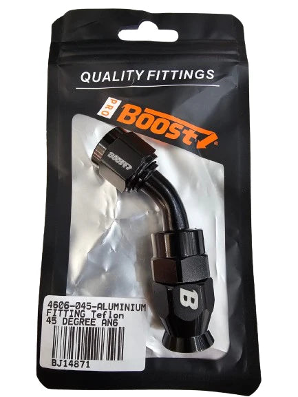 A24-2536-UNIVERSAL PTEF AN6 45 Degrees REUSABLE SWIVEL PTFE HOSE END FITTING BLACK