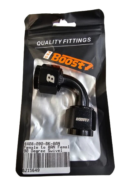 A24-2706-BOOST 8AN FEMALE TO 8AN FEMALE 90 DEGREE SWIVEL COUPLER UNION FITTING ADAPTER BLACK