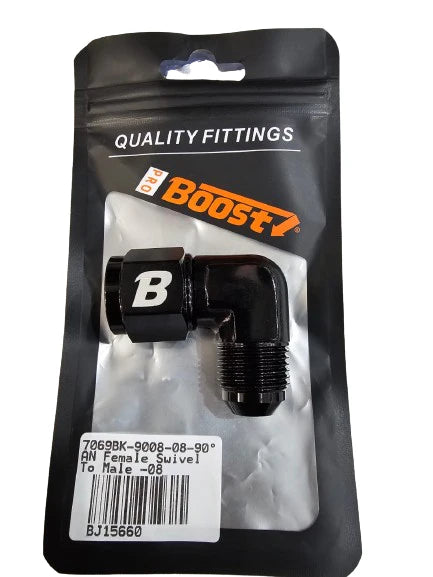 A24-2697-BOOST -8AN Male To -8AN Female 90 Degree Swivel Coupler Fitting BLACK