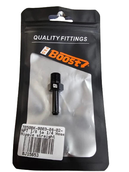 A24-2703-BOOST 1/4" x 1/8" NPT Male NPT to Hose Barb Straight Adapter Fitting BLACK