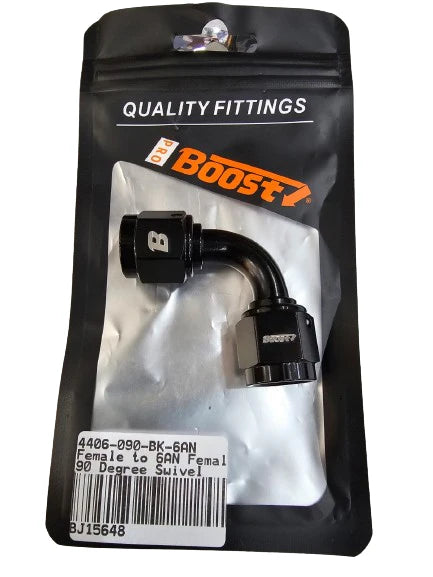 A24-2707-BOOST BOOST 6AN FEMALE TO 6AN FEMALE 90 DEGREE SWIVEL COUPLER UNION FITTING ADAPTER BLACK