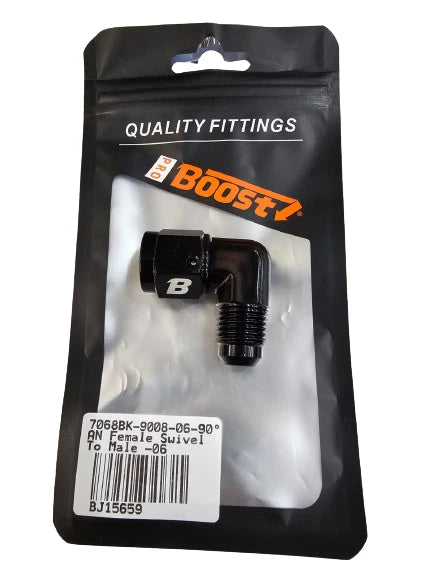 A24-2698-BOOST -6AN Male To -6AN Female 90 Degree Swivel Coupler Fitting BLACK