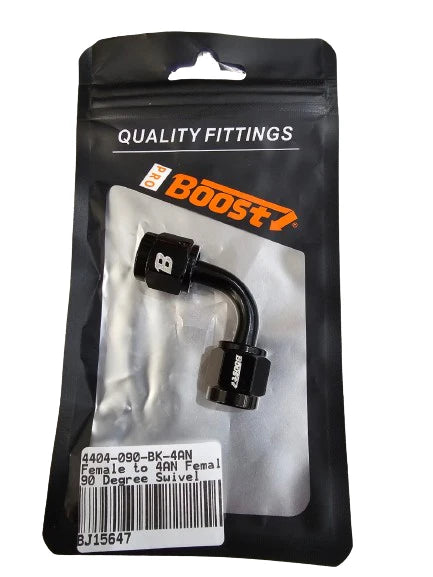 A24-2708-BOOST 4AN Female To 4AN Female 90 Degree Swivel Coupler Union Fitting Adapter Black